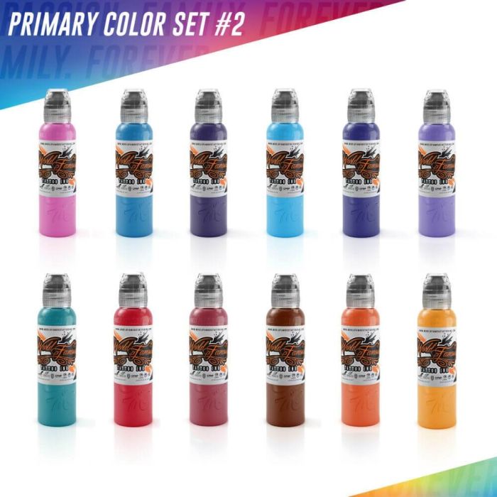 World Famous Tattoo Ink -12 Color Primary Set #2 1oz