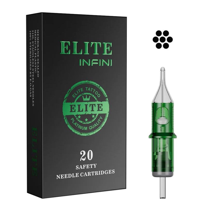 Elite Infini - 9CM LT #12 (0.35mm) - 20pc - Curved Magnum Tattoo Cartridges