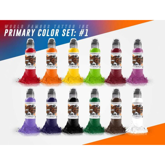 World Famous Tattoo Ink -12 Color Primary Set #1 1oz