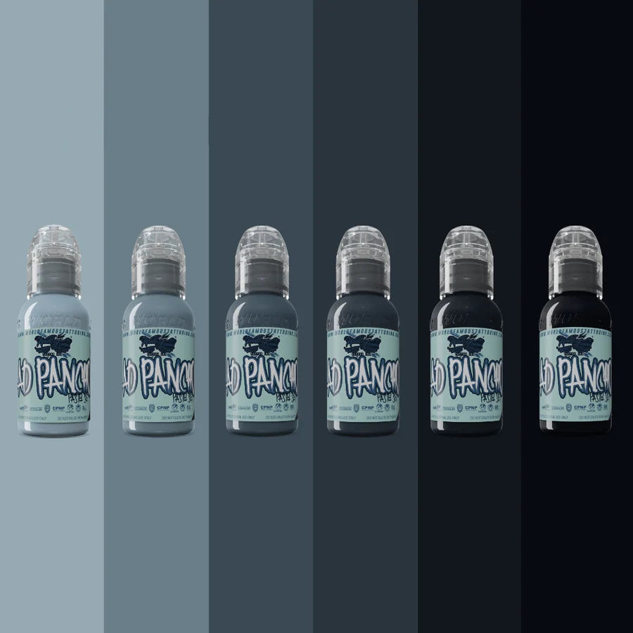 World Famous Tattoo Ink - A.D. Pancho Pastel Greys Set of 6 Bottles