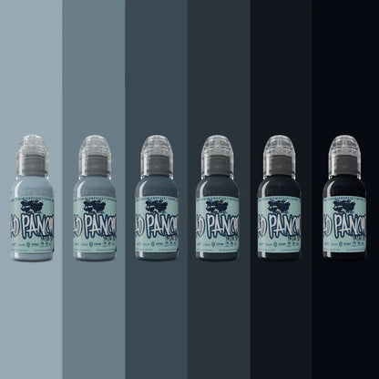World Famous Tattoo Ink - A.D. Pancho Pastel Greys Set of 6 Bottles